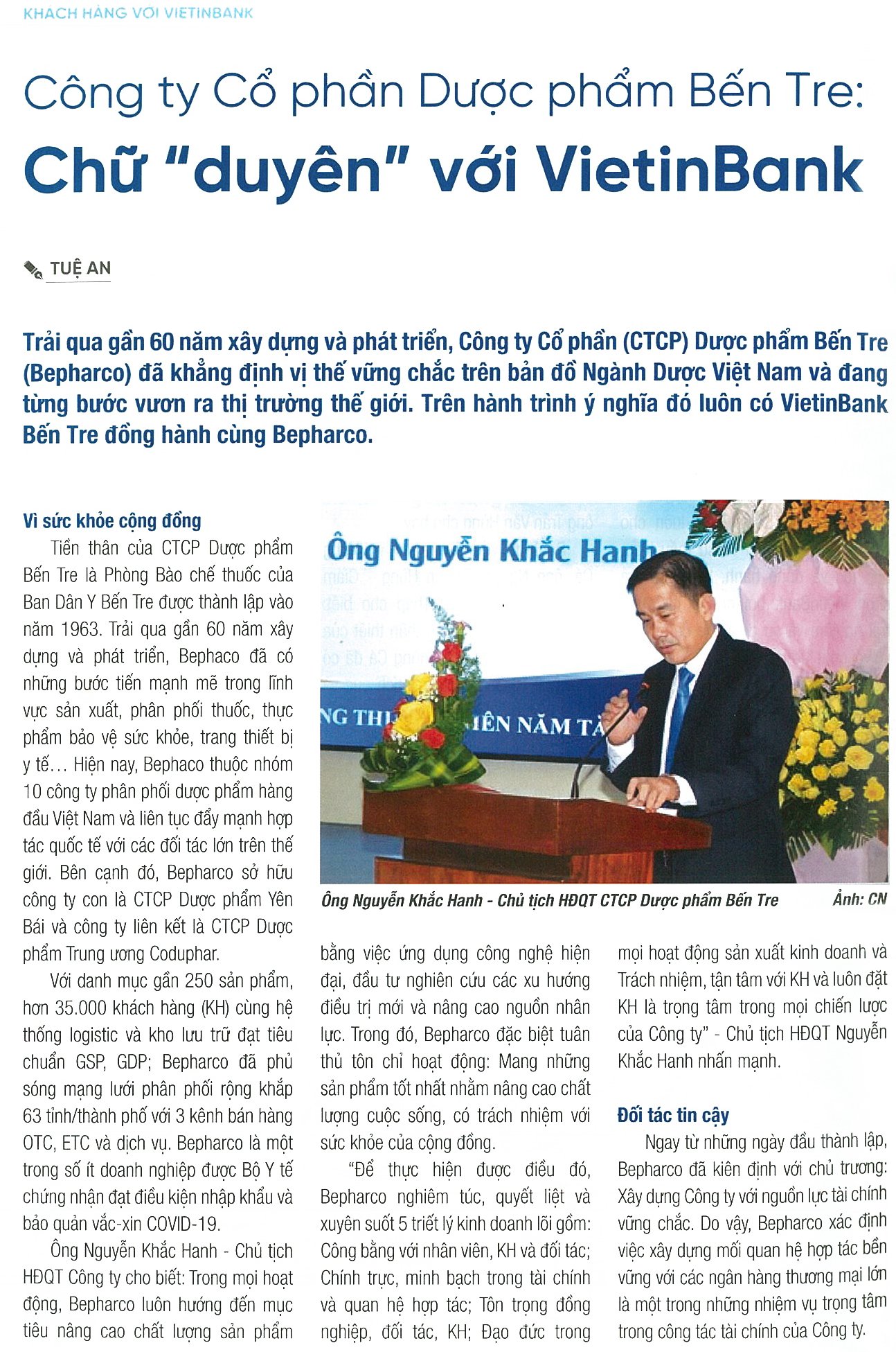 BEPHARCO – ĐỐI TÁC TIN CẬY CỦA VIETINBANK