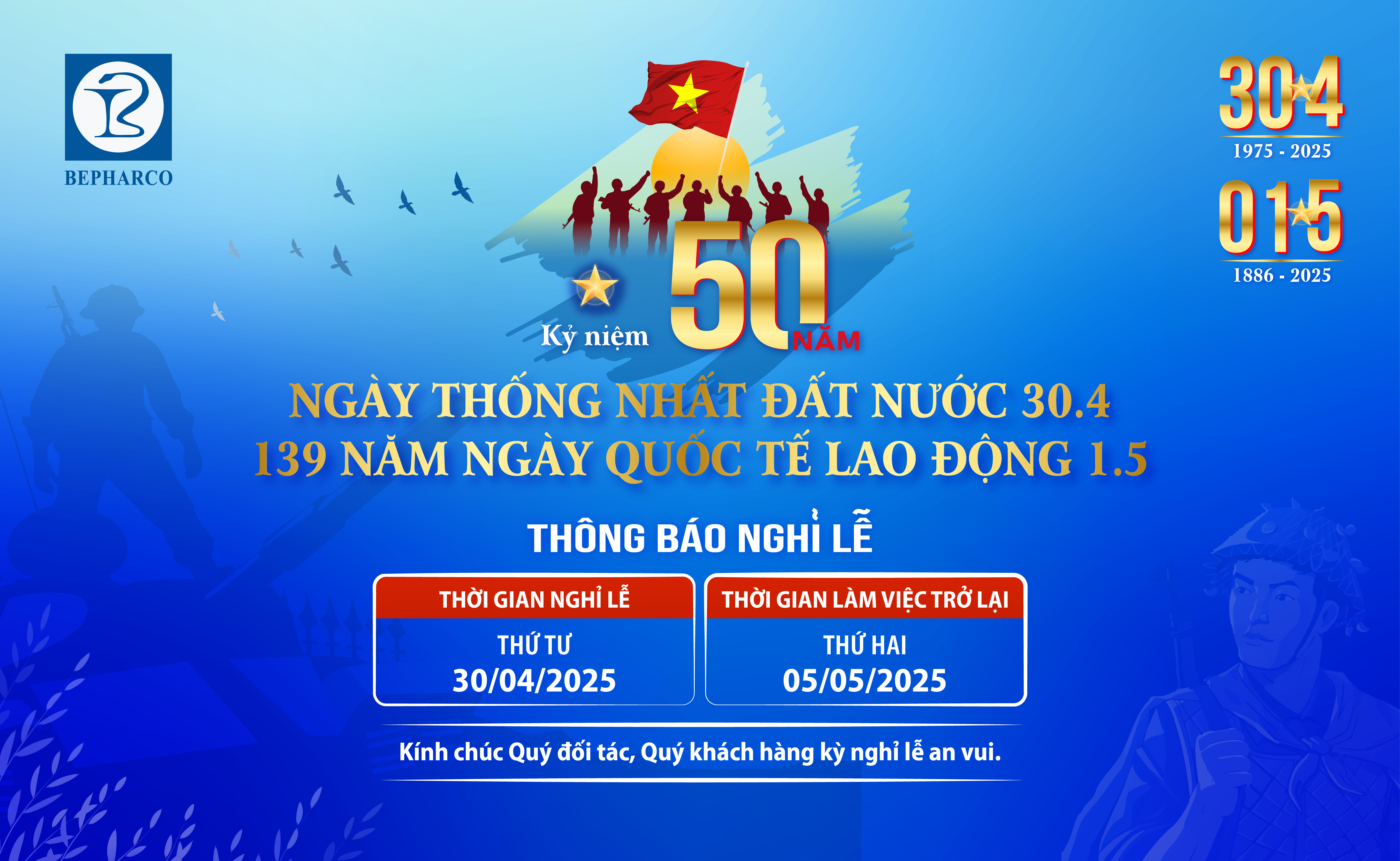 THÔNG BÁO NGHỈ LỄ 30/4 & 01/05