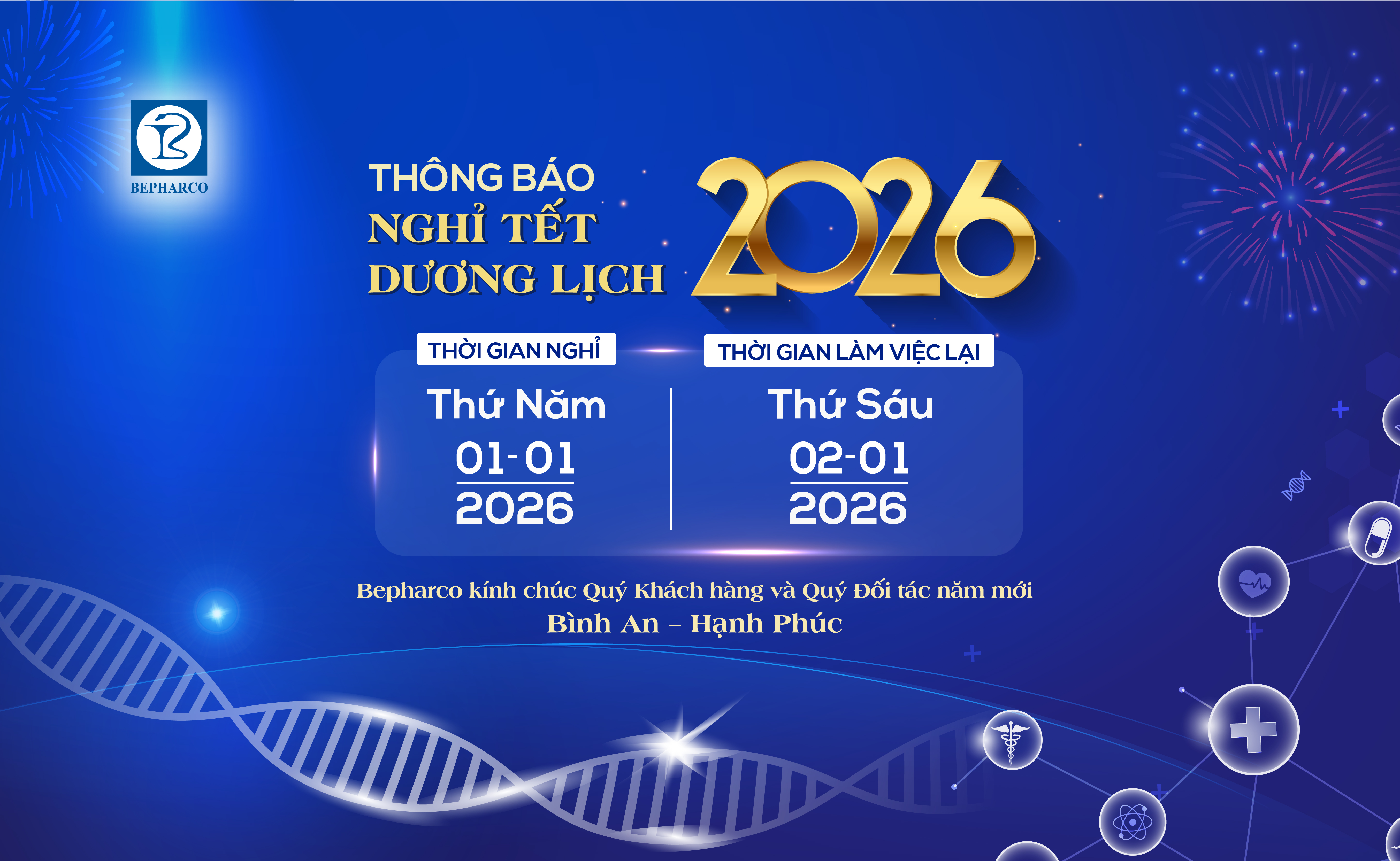 BEPHARCO THÔNG BÁO LỊCH NGHỈ TẾT DƯƠNG LỊCH 2026